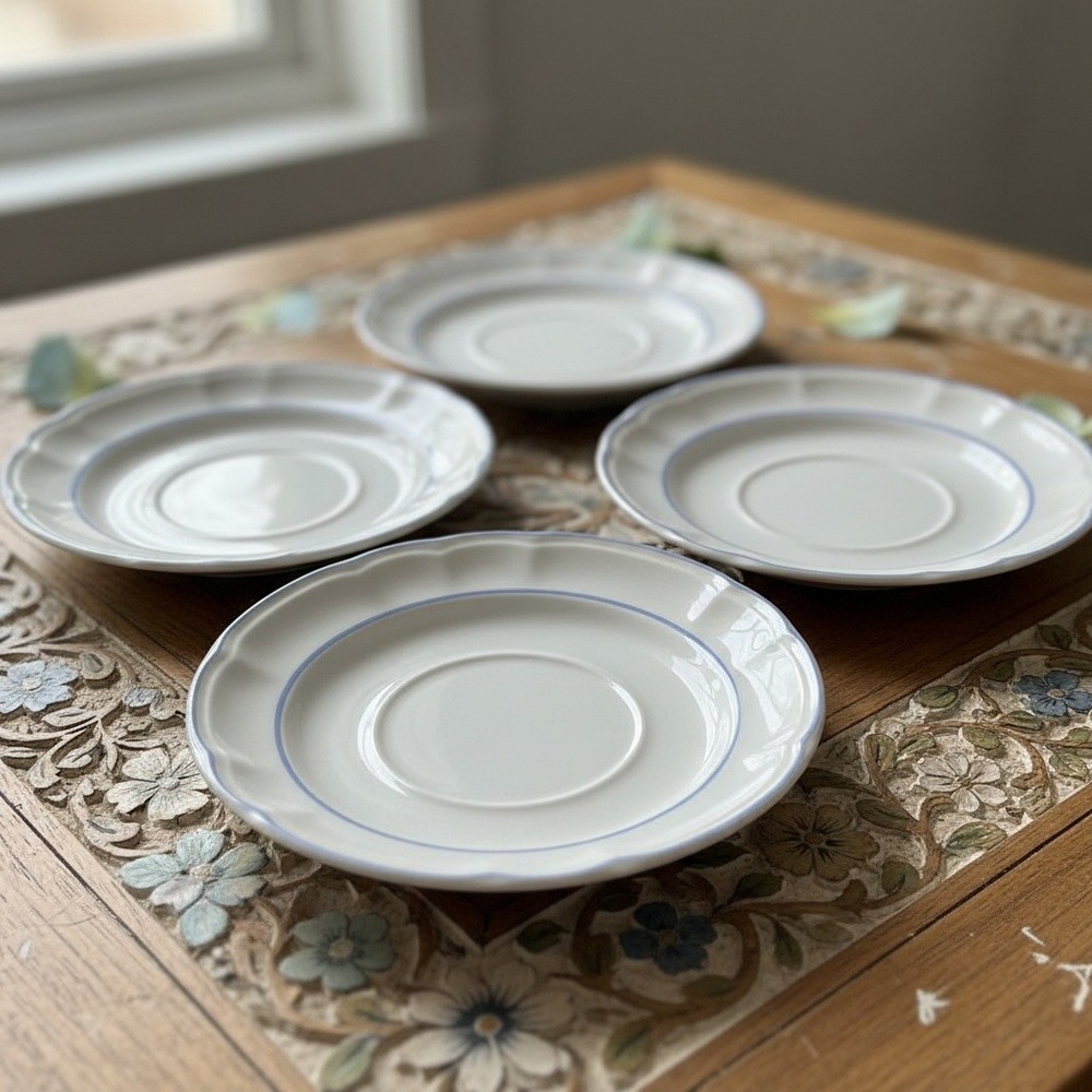 Floral Expressions Multicolor Saucers, Set of 4, Vintage Mexican Stoneware
